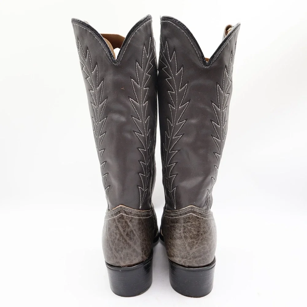 Acme 80s Western Boots Youth 3.5 D Grey Elephant Print Leather NIB 2395 Vintage